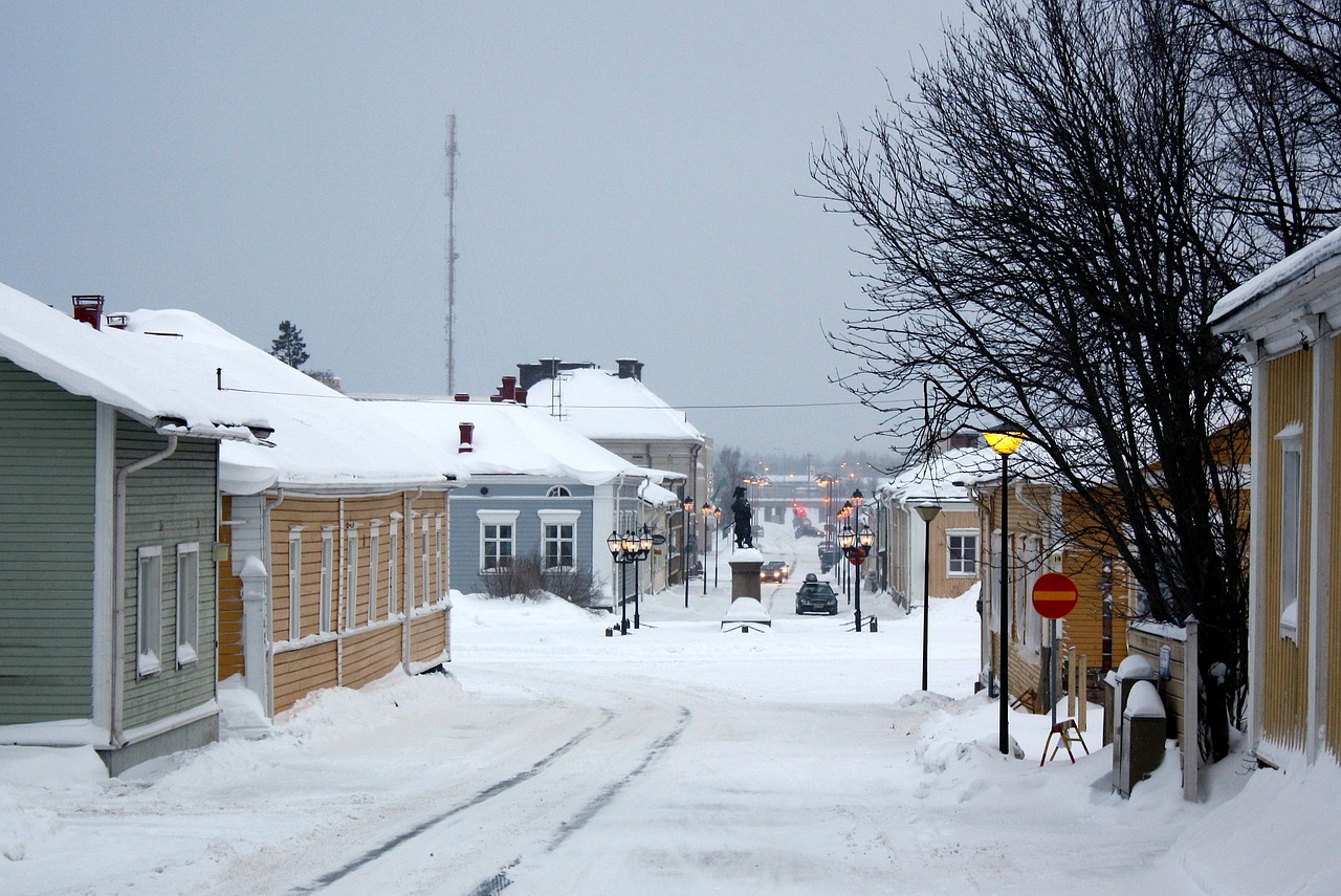 Besneeuwd straatbeeld